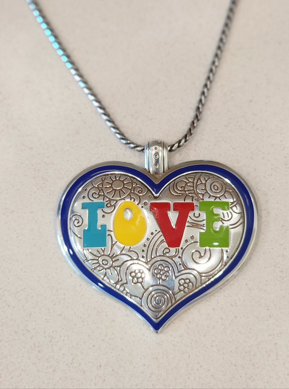 Vintage Brighton Multicolor Heart Pendant Necklace, 24 Inches NWT